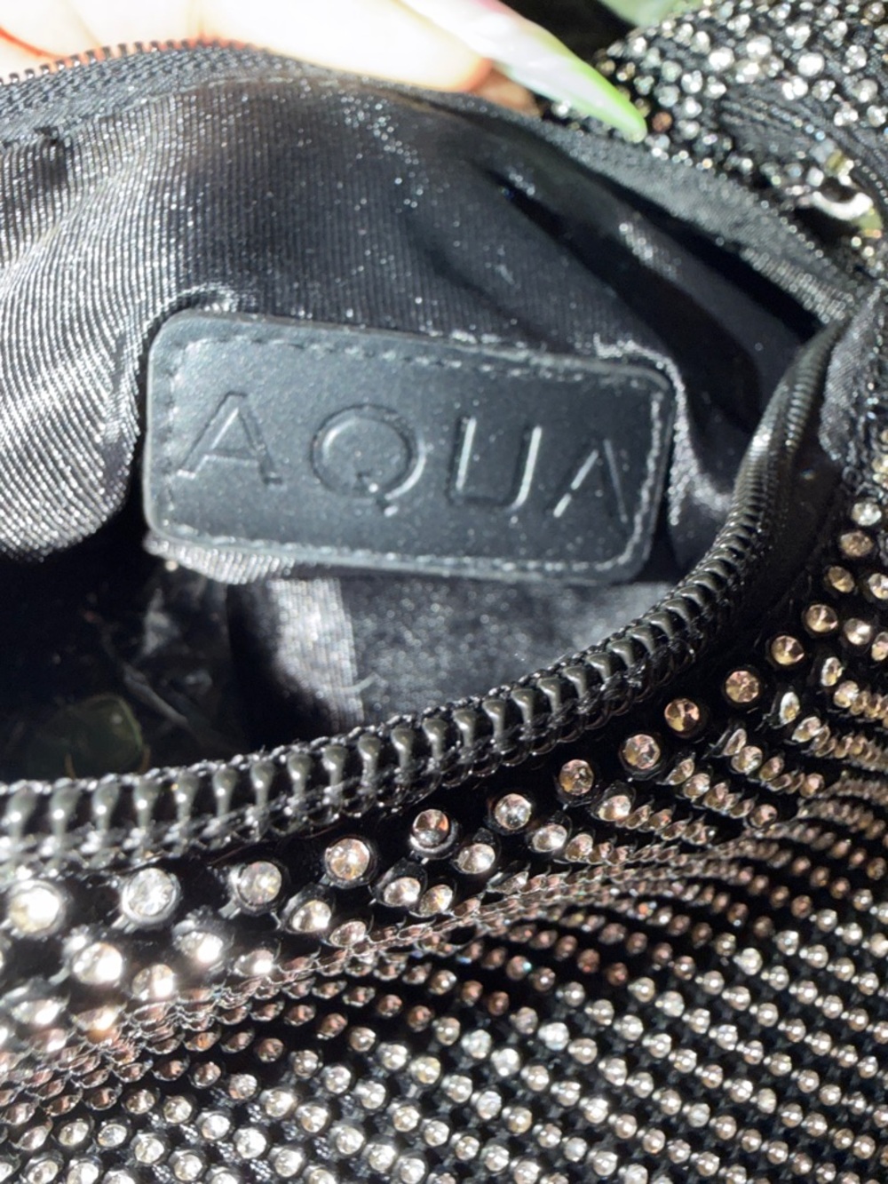 Aqua Black Rhinestone Zip Clutch